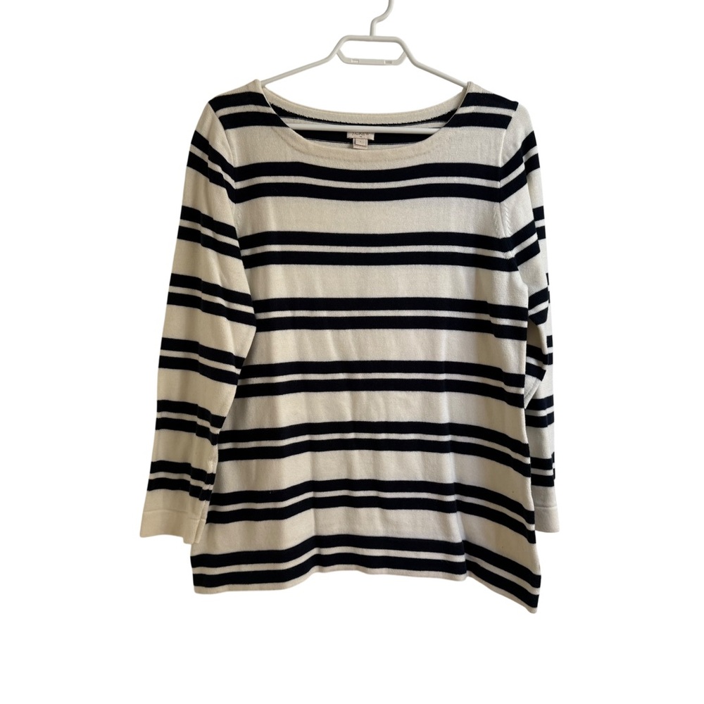 J. Crew Navy Blue and White Striped Long Sleeve Knit Top
